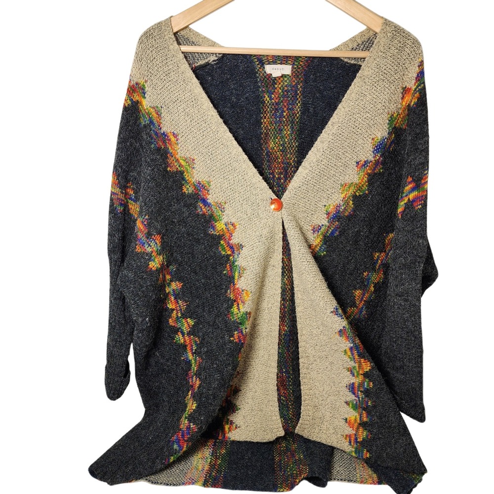 Debut cardigan sweater M L oversized button front boho rainbow‎ knit